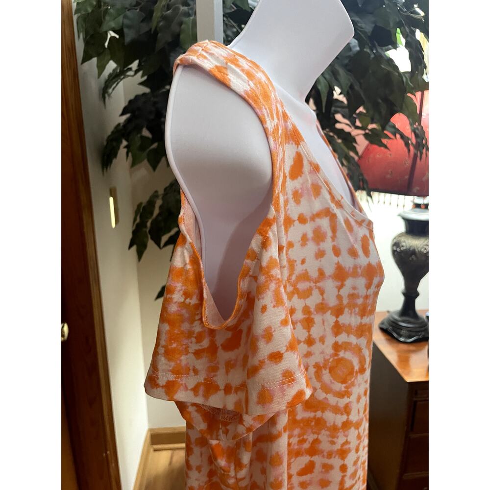 JM Collection Cold Shoulder Tunic, Orange Pattern, Size L - Picture 3 of 5